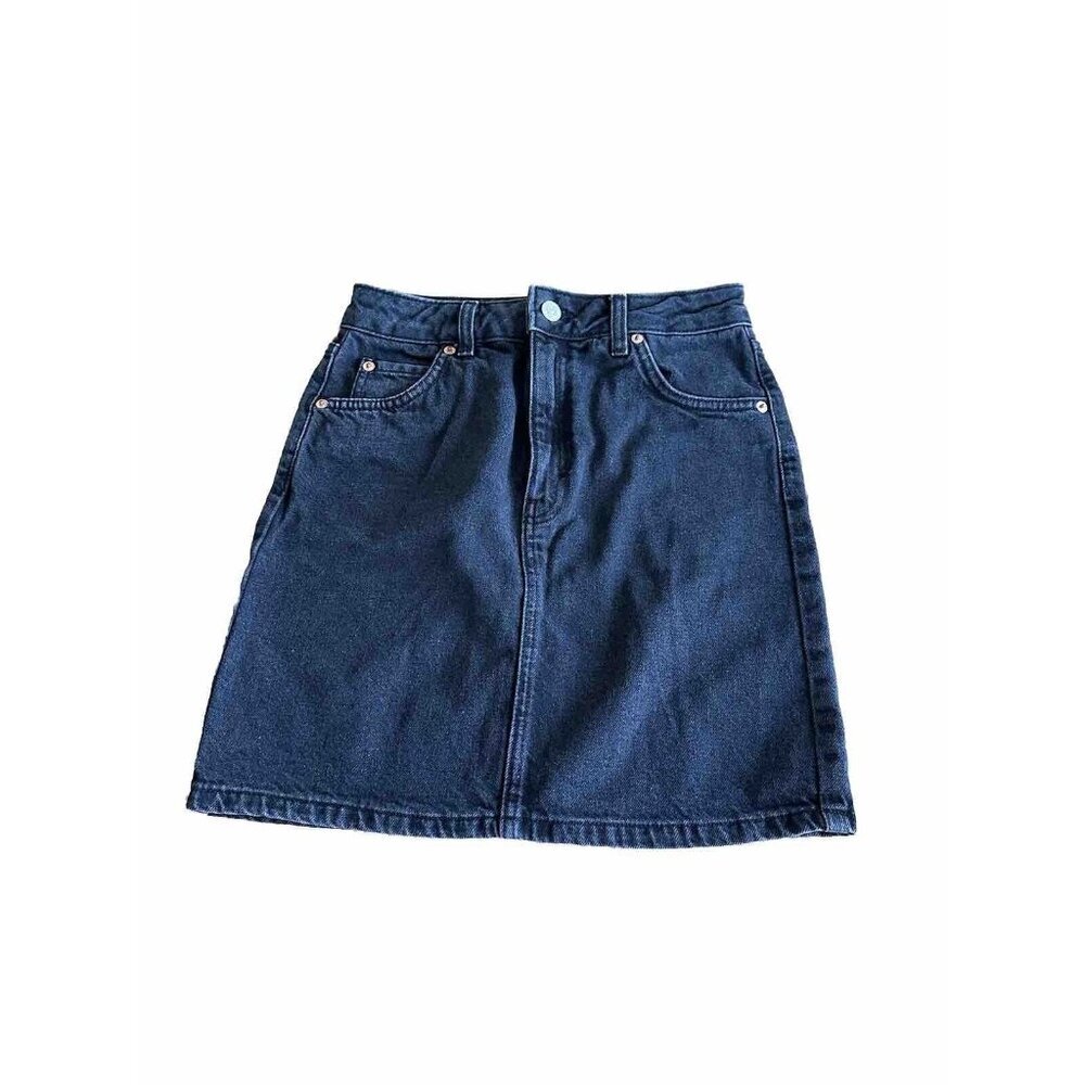 Topshop Moto Denim Mini Skirt Size 2 Black  Y2K Retro Casual Summer